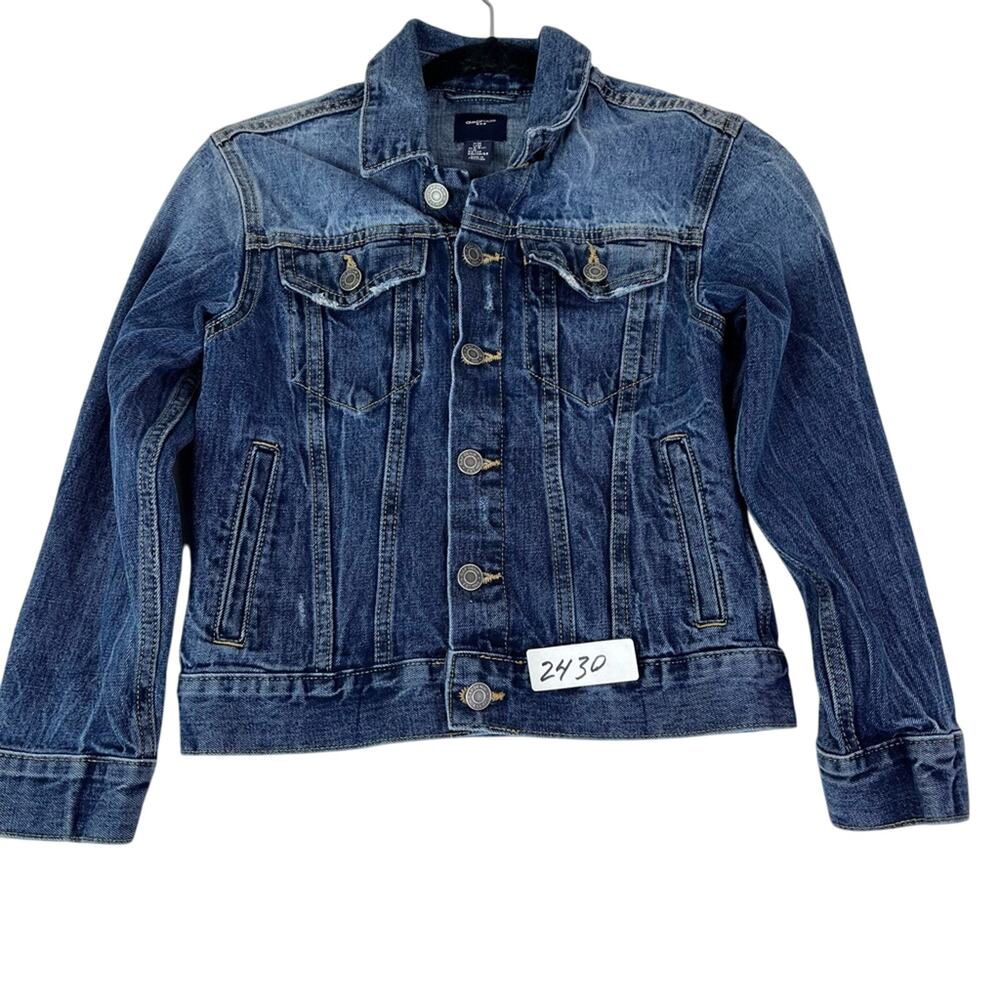 Gap Jacket Kids Medium Blue Denim Jean Front Pocket Button Up